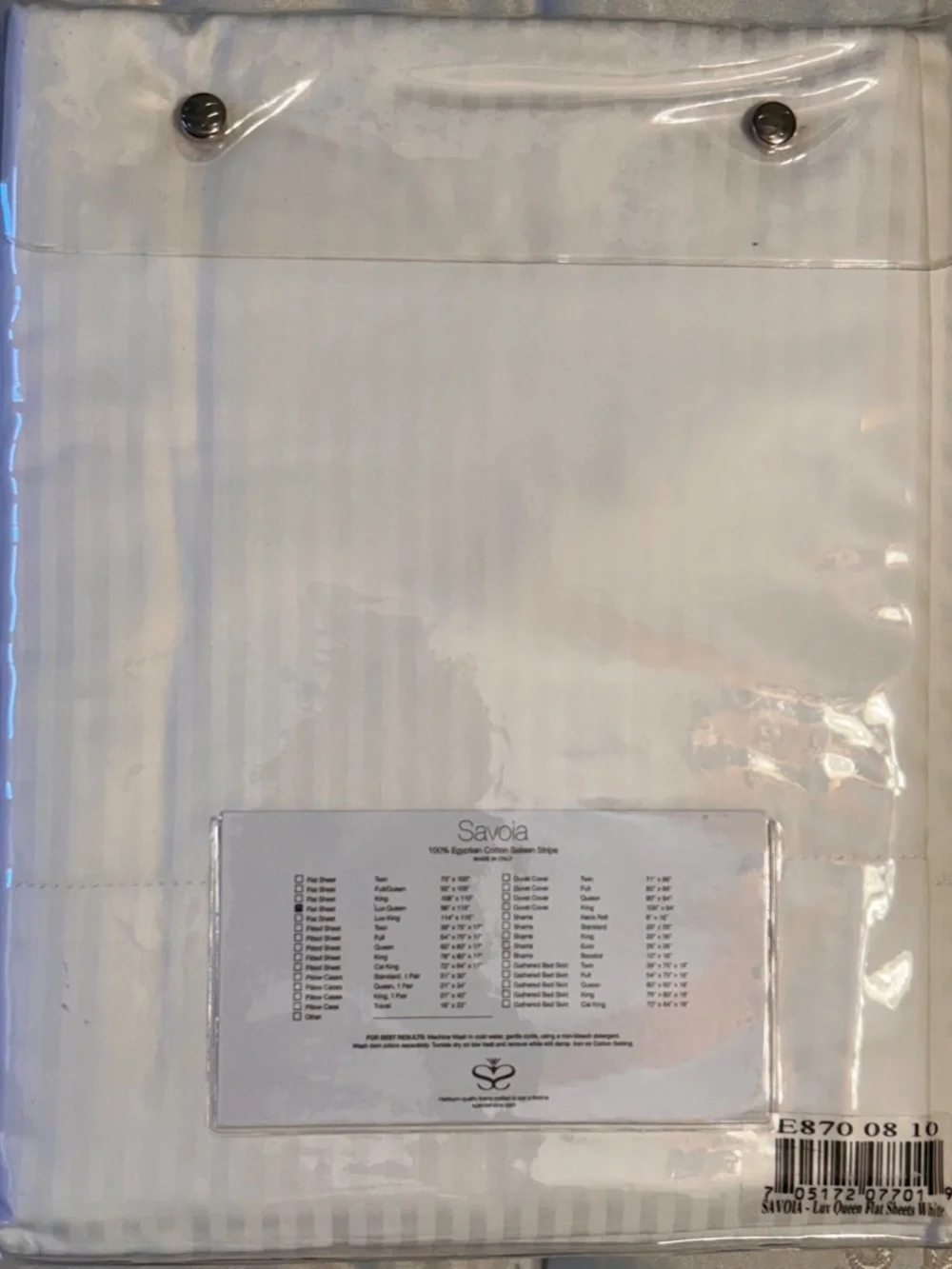 Scandia Savoia 100% Egyptian Cotton White Sateen Stripe Luxe Queen Flat Sheet